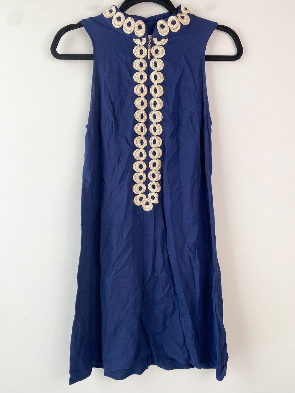 Lilly Pulitzer Womens Jane Shift Dress 4 Navy Gold Sleeveless Embroidered Zip